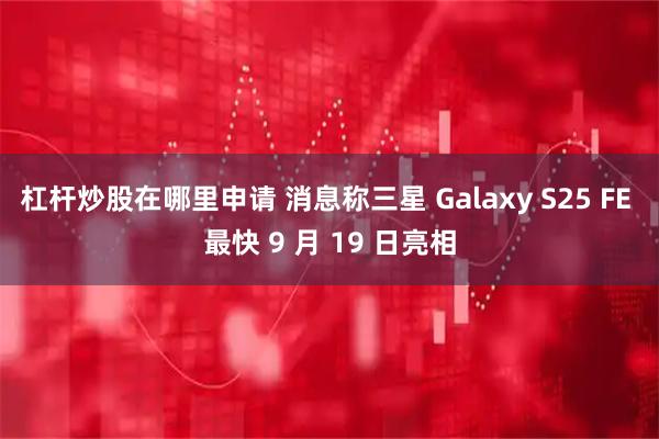 杠杆炒股在哪里申请 消息称三星 Galaxy S25 FE 最快 9 月 19 日亮相